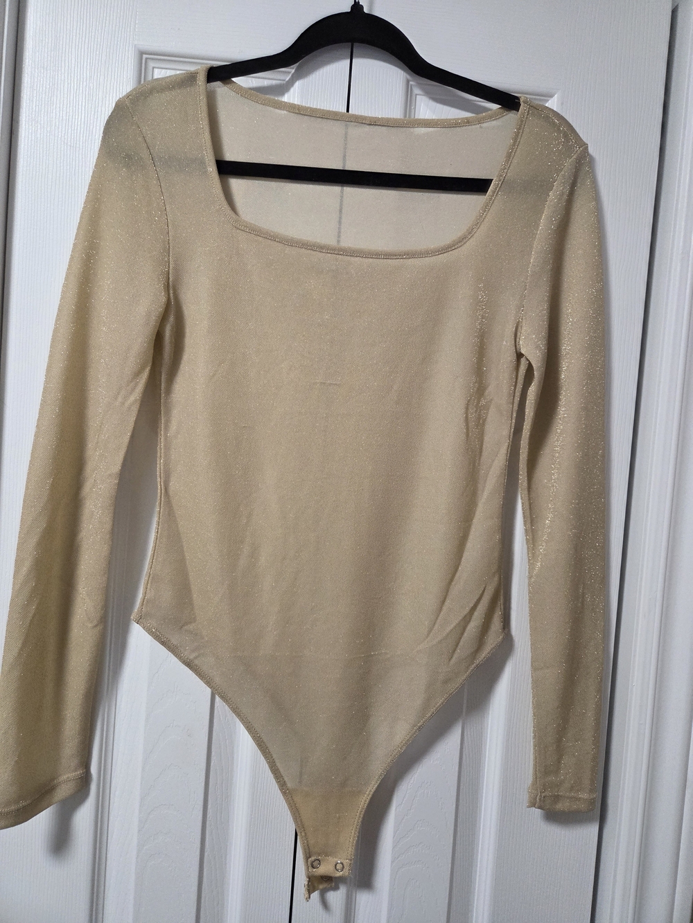 Sparkle Long-Sleeve Square Neck Bodysuit - Cream